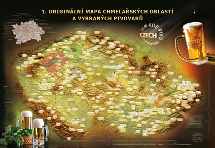 Podložka na stůl: Nástěnná mapa: 1. originální mapa chmelařských oblastí a vybraných pivovarů (Pivní mapa)